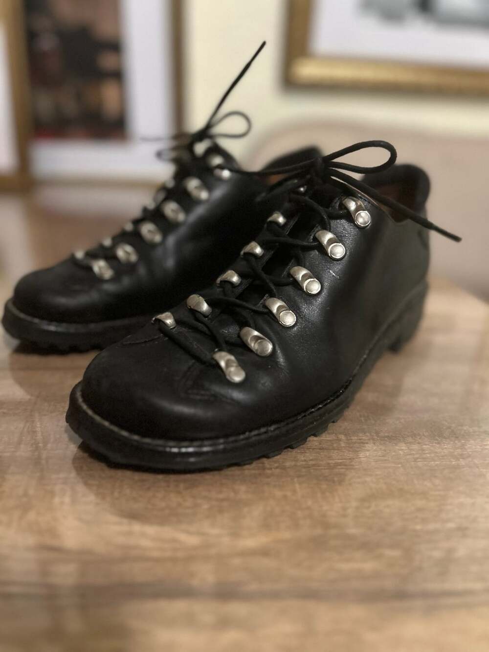 Donald J Pliner Black Leather D-Ring Lace-Up Hiking Shoes
